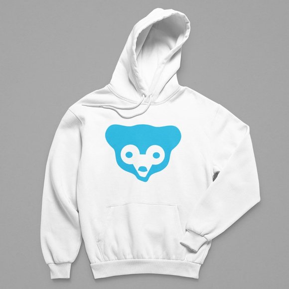 NEW Chicago Cubs 1972 Retro Bear Head Big Logo Fleece Pullover Hoodie WHITE